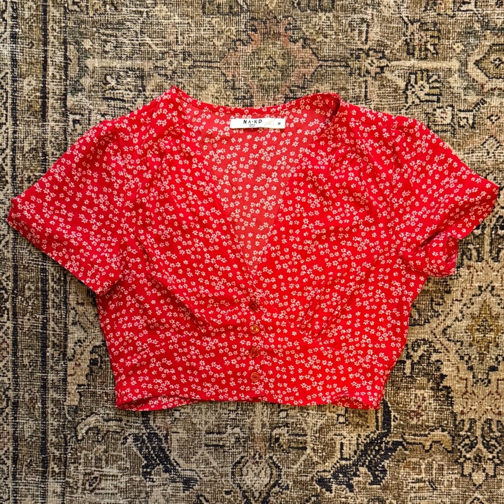 Red Floral Crop Blouse